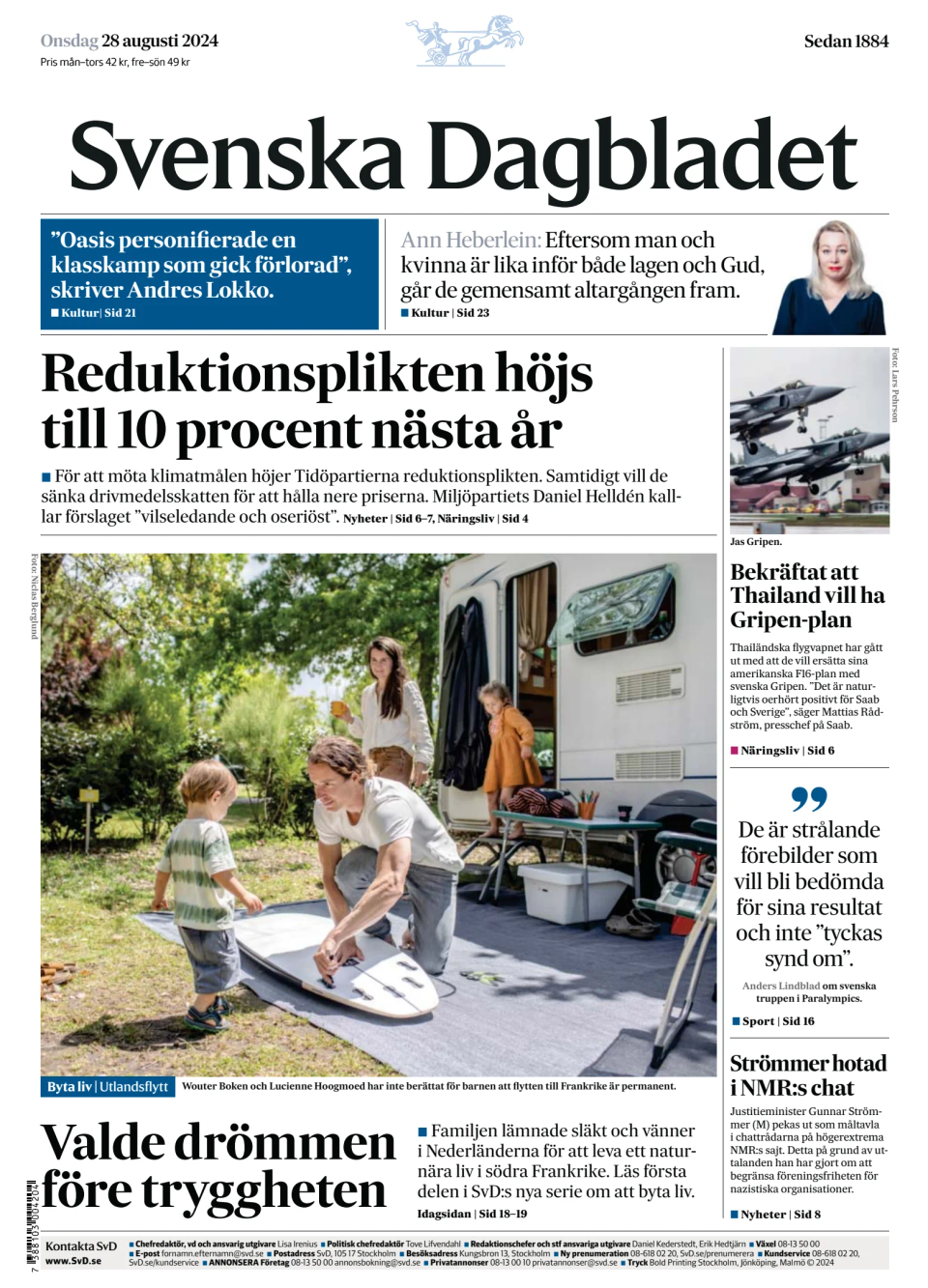 Prima-pagina-Svenska Dagbladet-edizione-di-oggi-20240828